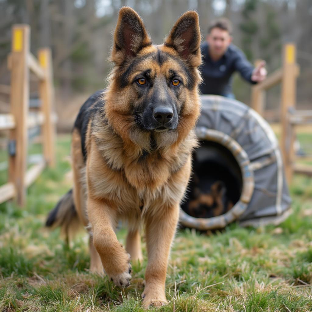 German Shepherd engaging in advanced training with German commands