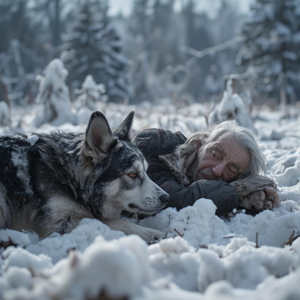 Hachi and Parker in the snow, a poignant final scene