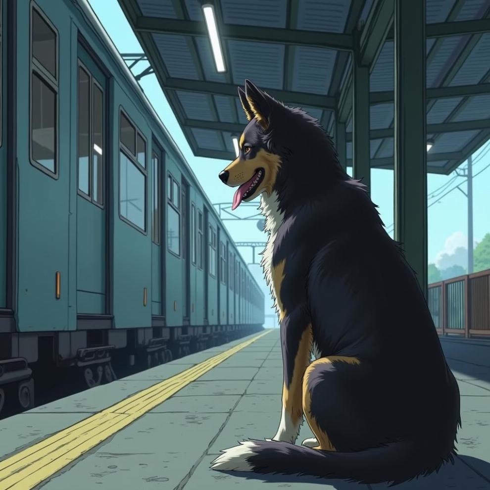 Hachi faithfully waiting at the train station for Professor Parker Wilson.