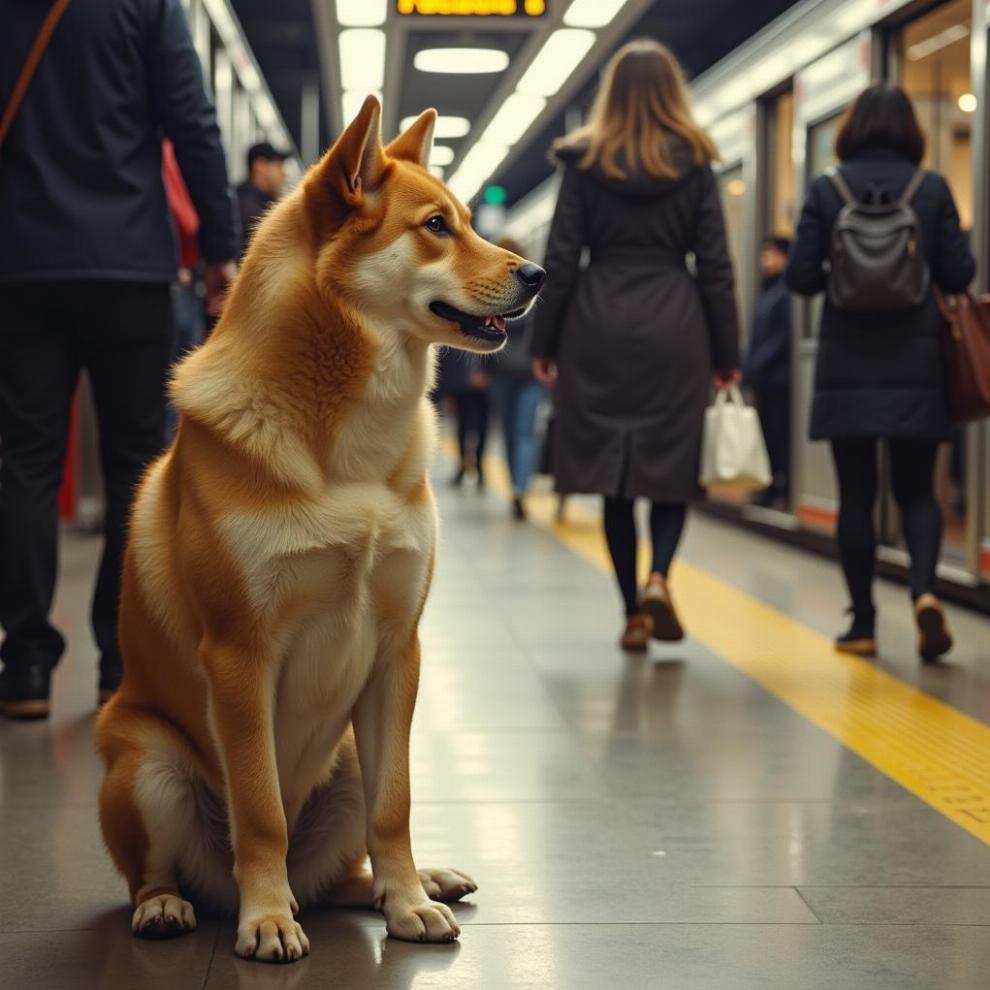 Hachiko patiently waiting at the train station for his owner