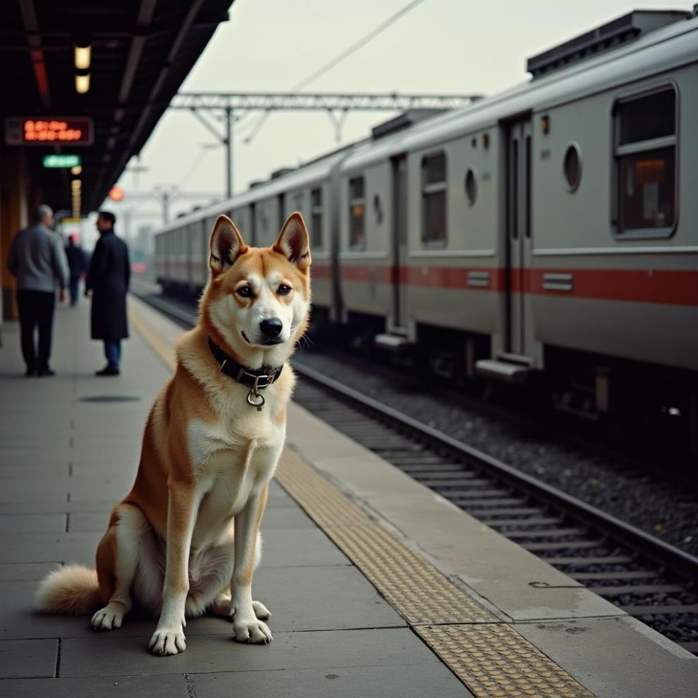 Hachiko the Akita waiting loyally