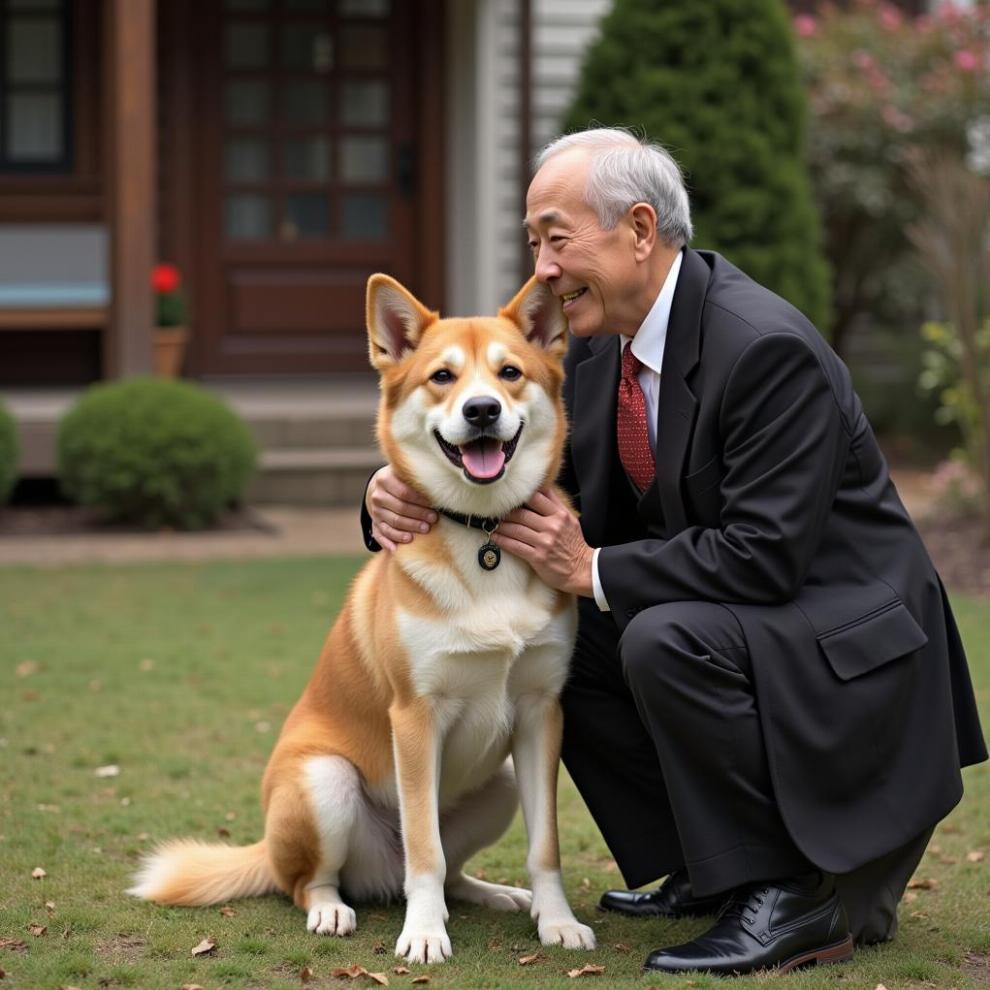 Hachiko and Professor Ueno Sharing a Moment