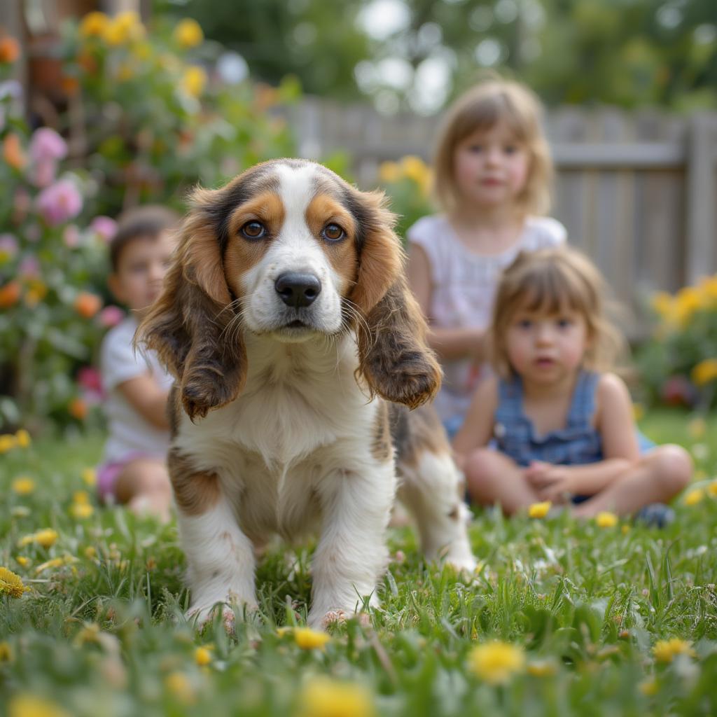 Happy Basset Hound in a Family Environment