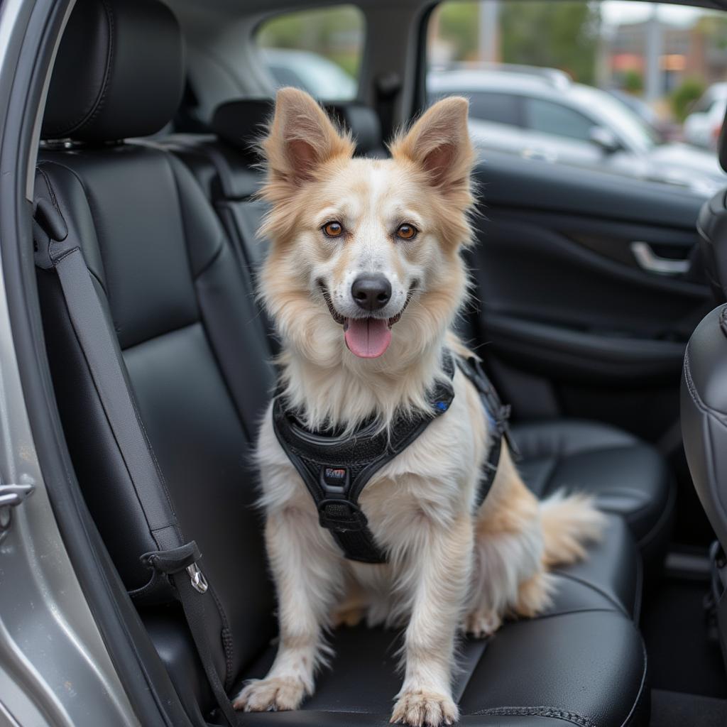 A Happy Dog Enjoying a Safe Car Ride in a Harness