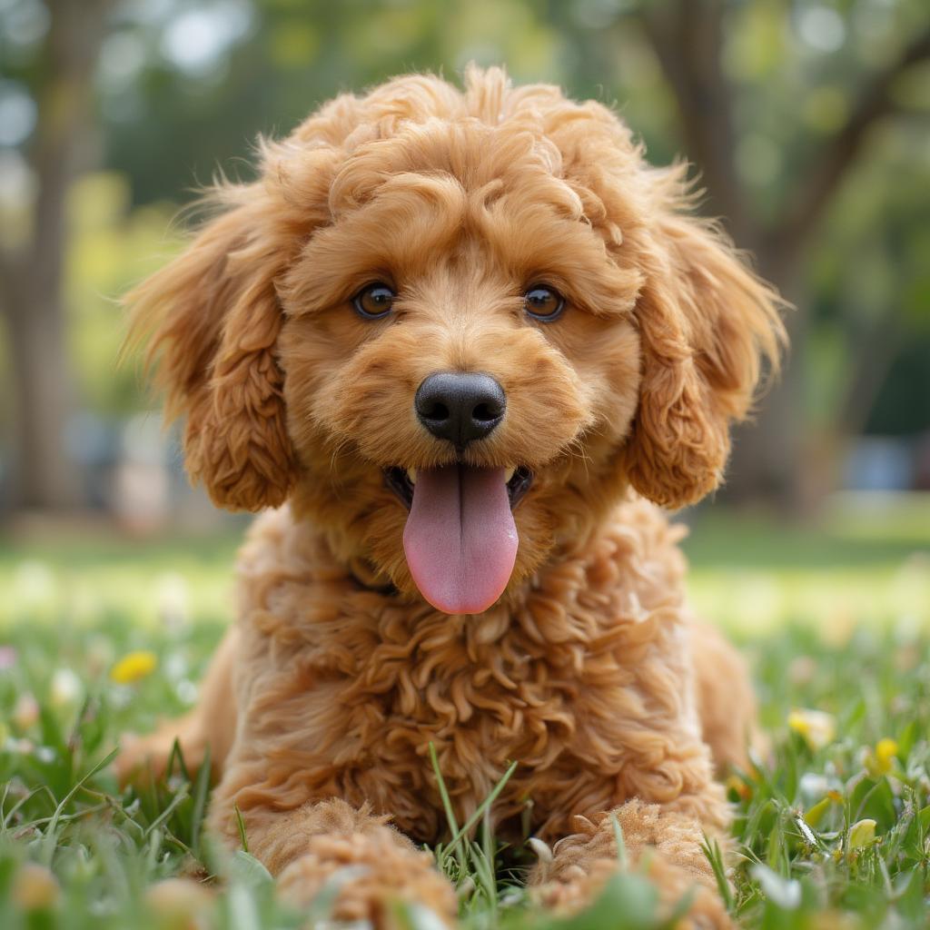 Happy Miniature Red Poodle in a Park