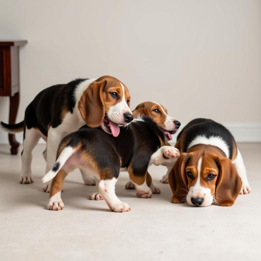 Healthy Basset Hound Puppies Playing Together