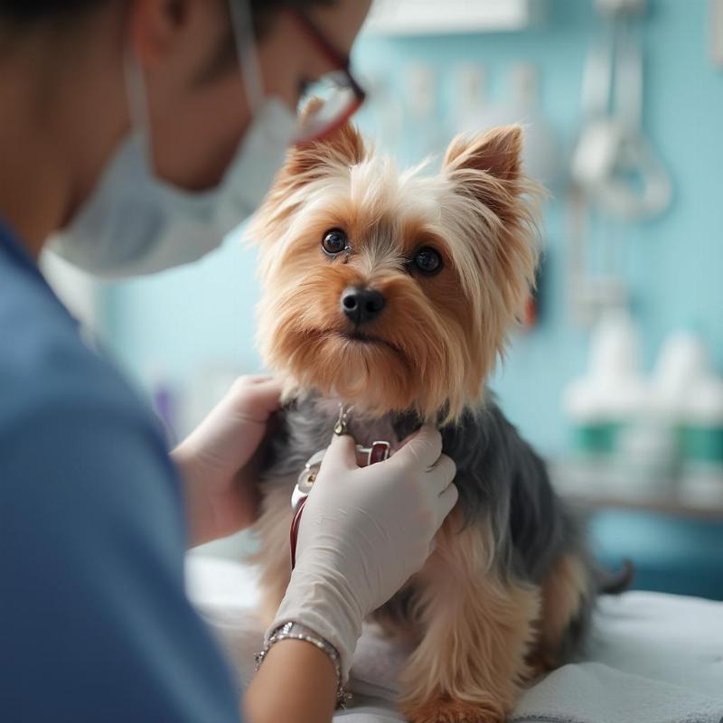 Healthy Yorkie Puppy at Vet Checkup