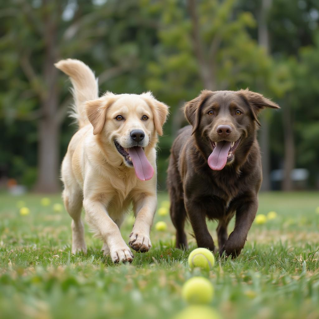 Labrador Retrievers Playing Fetch in the Park