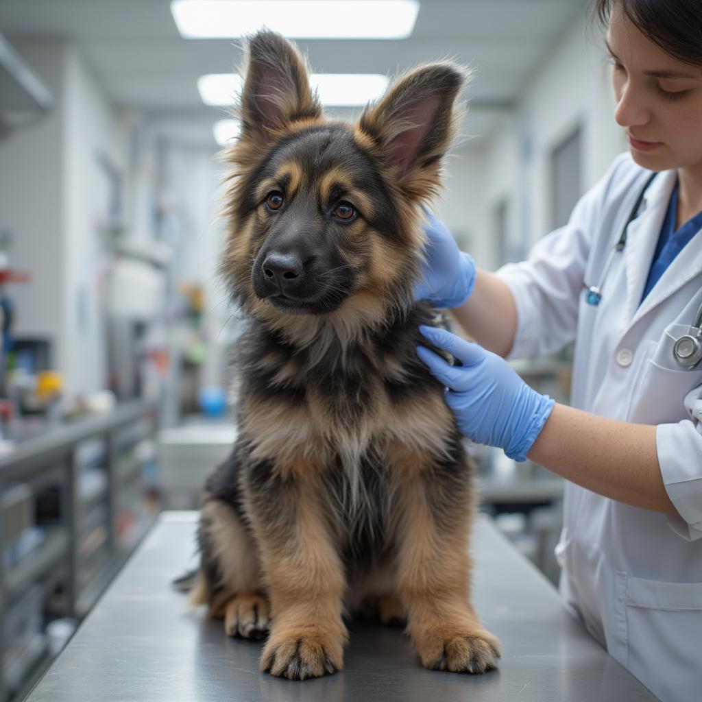 Long Haired German Shepherd Puppy at Vet