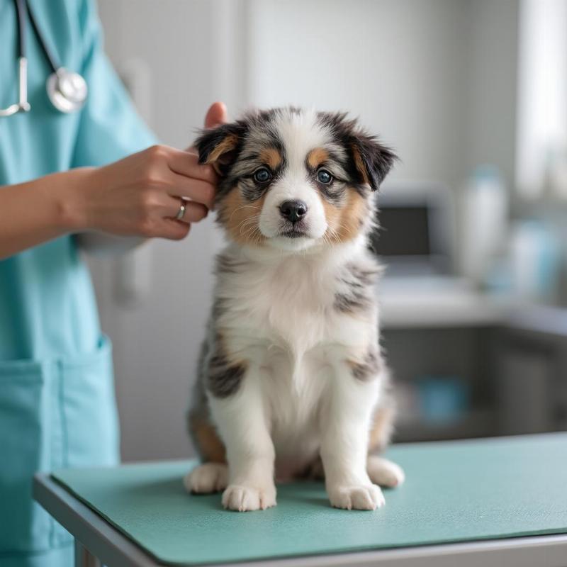 Mini Australian Shepherd puppy at vet checkup