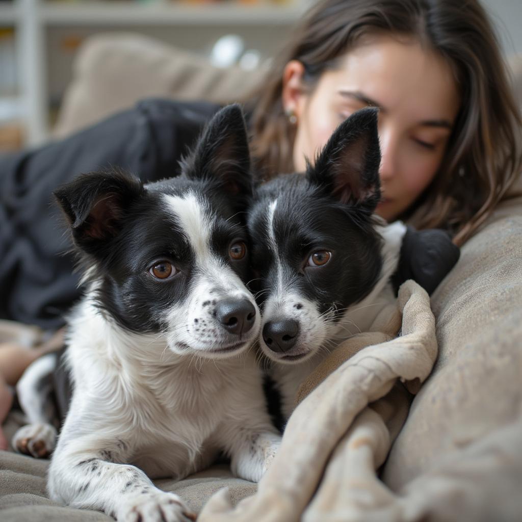 Miniature Jack Russell Black and White Cuddling with Owner