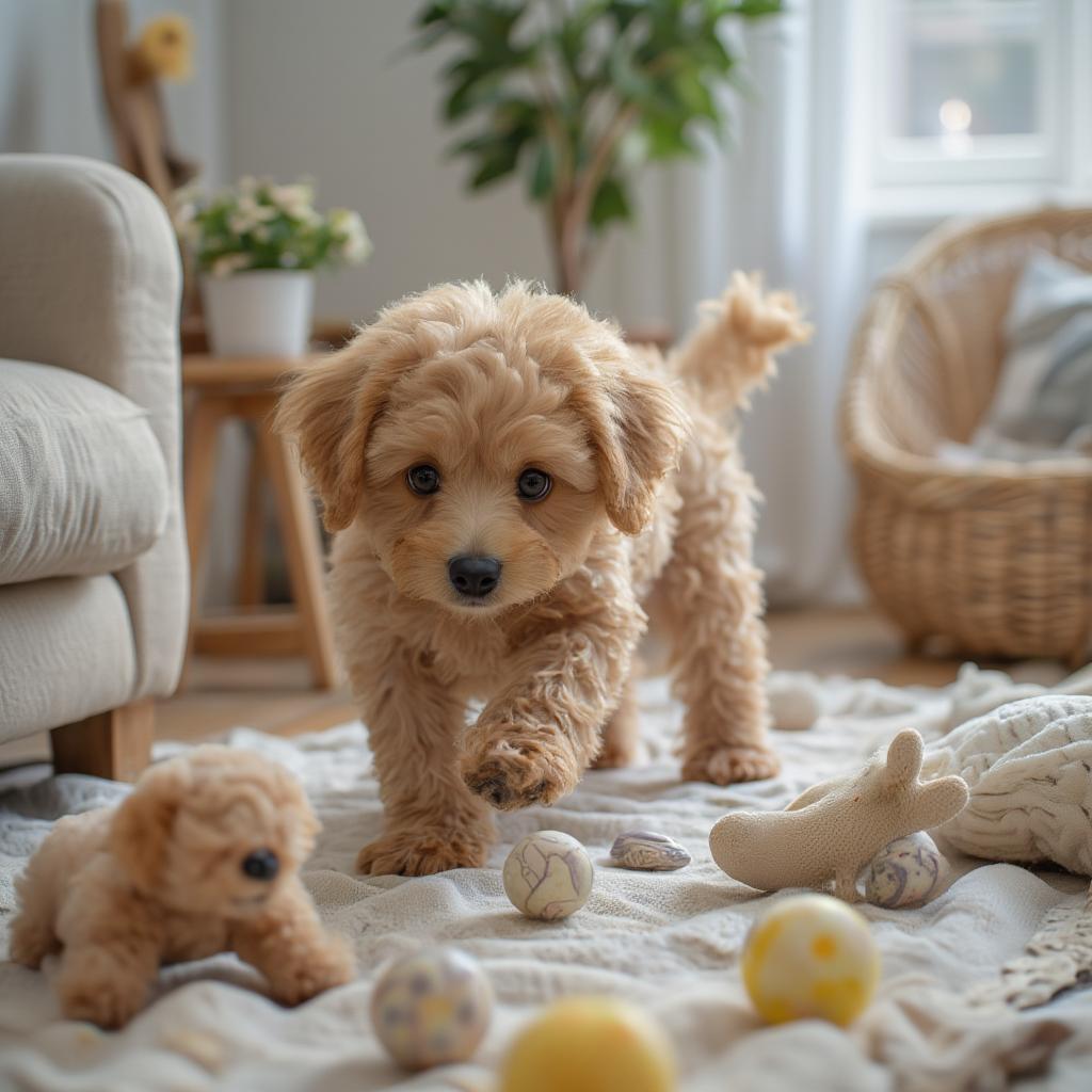 Miniature Poodle Exploring its New Home