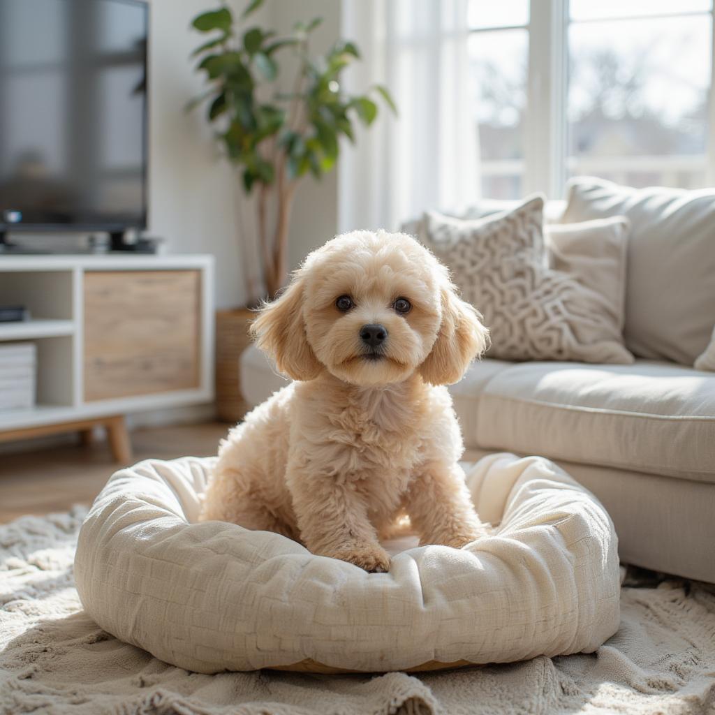 Miniature Poodle Relaxing in a Modern Apartment