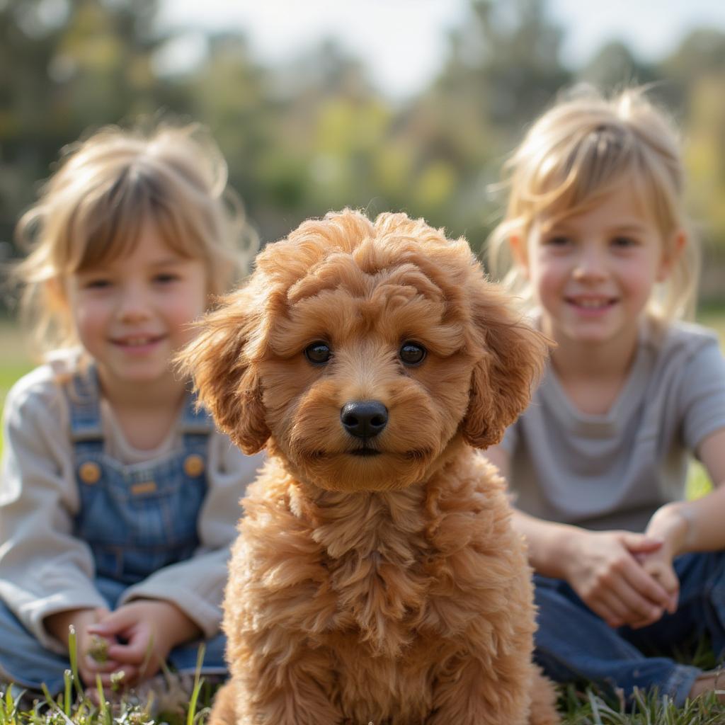 Miniature Red Poodle with a Family