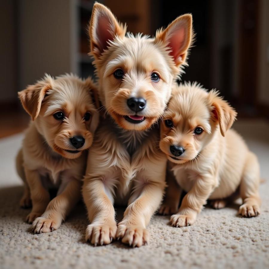 Norwich Terrier Puppies with their Mother