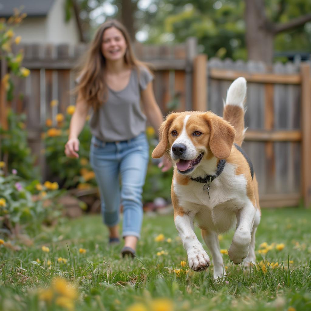 Owner and Dog Practicing the Come Command