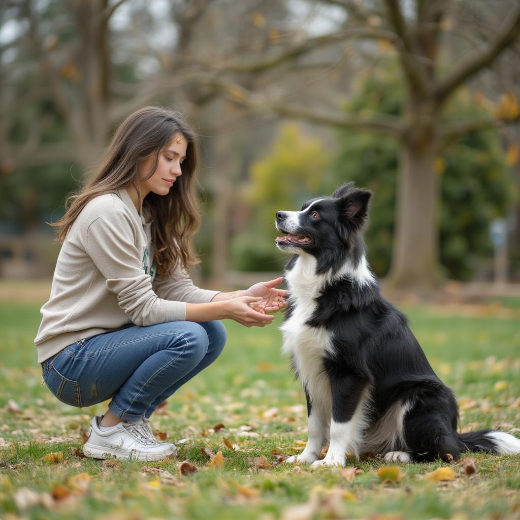 Owner and Dog Practicing Commands in the Park