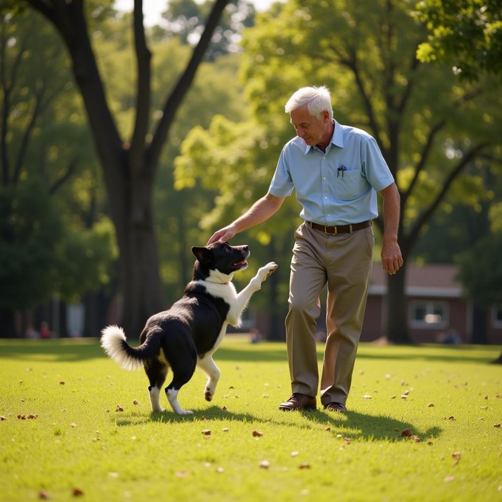 Professor Parker Wilson and Hachi Playing Fetch in the Park