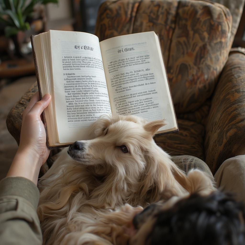 Enjoying Kipling's poem with a furry companion.