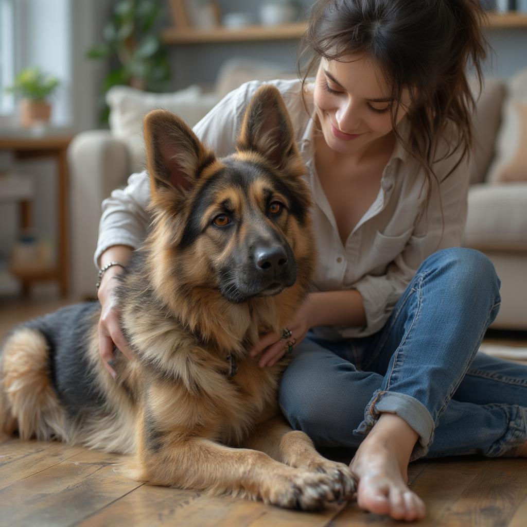 A Rescued German Shepherd Bonding with its New Owner