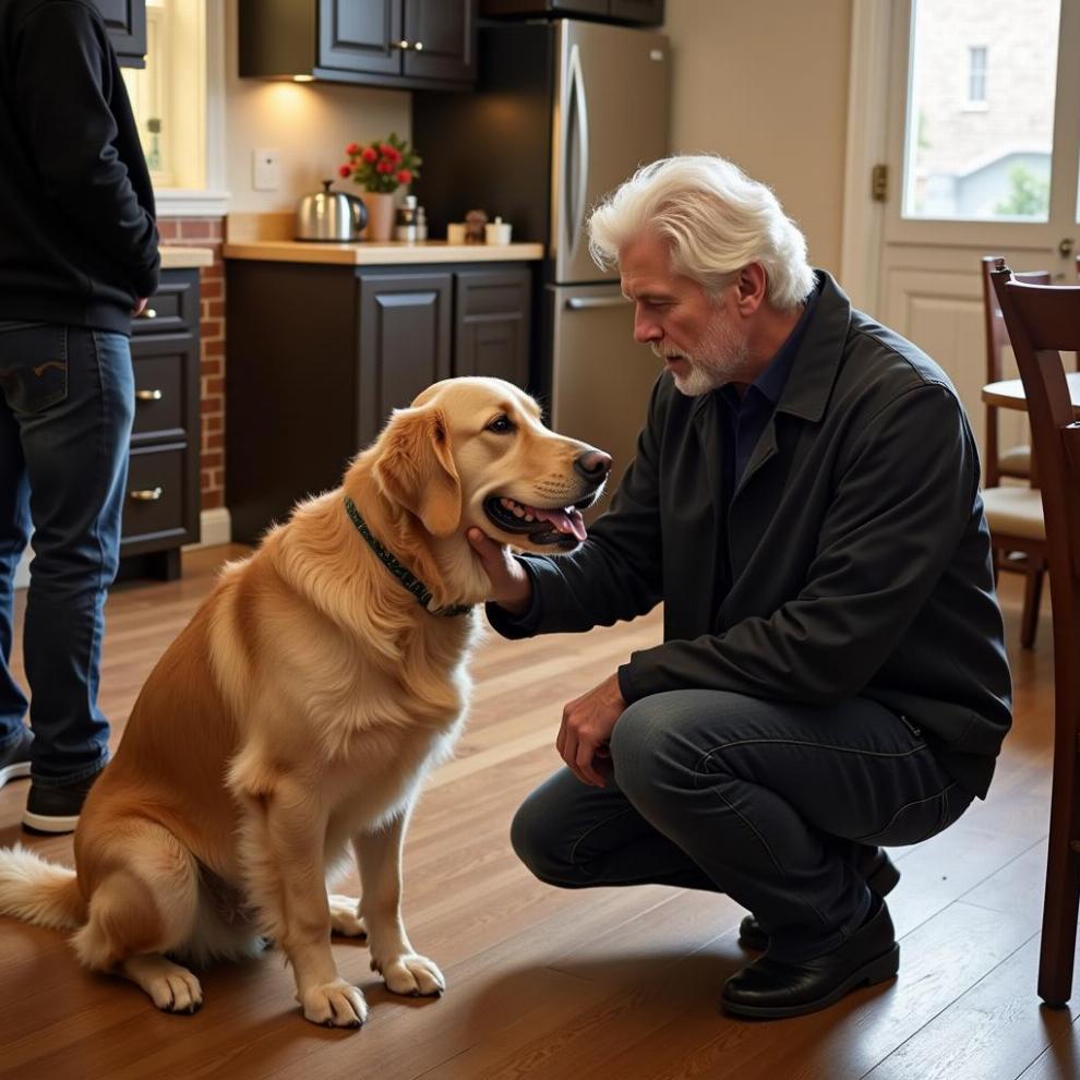 Richard Gere interacting with a dog on a film set