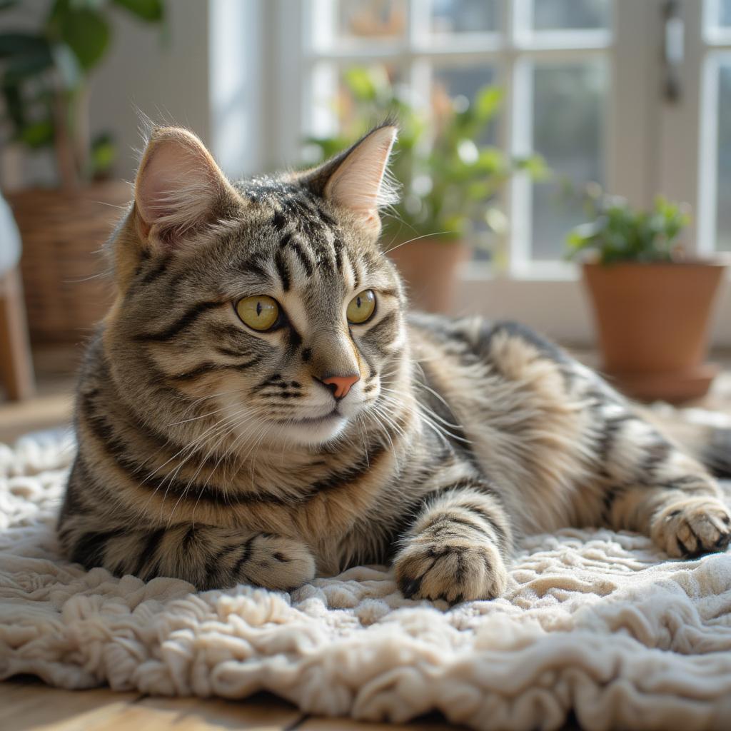 Senior Cat Enjoying Sunbeam in New Home