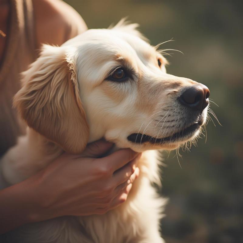 Senior dog enjoying affection from a new owner