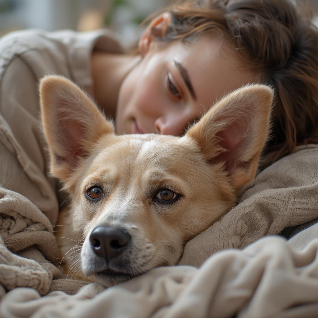 Senior Dog Cuddling With Owner