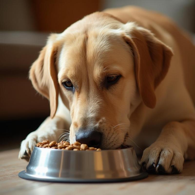 Senior Dog Enjoying a Meal from a Bowl