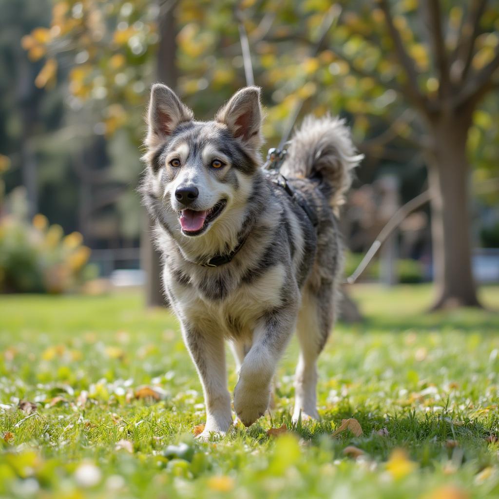 Happy Senior Dog Enjoying a Walk in the Park