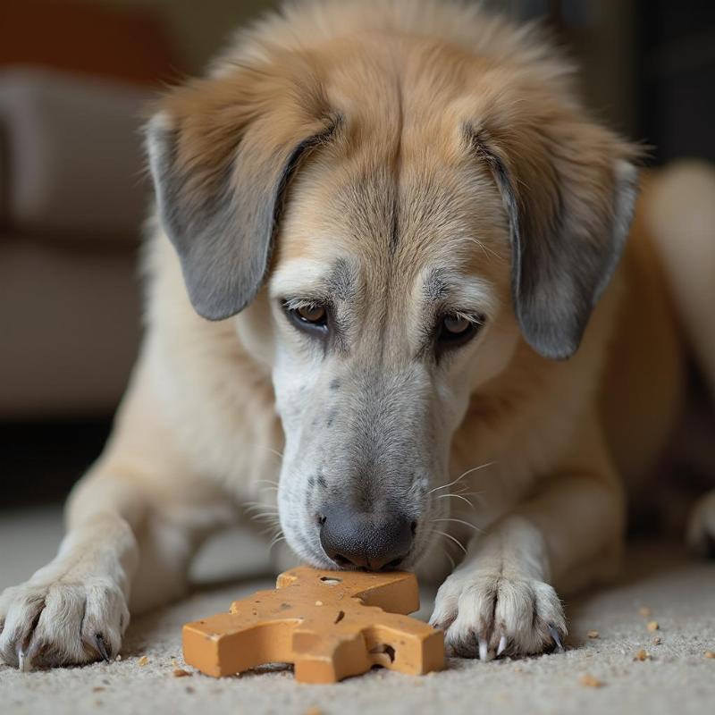 Senior Dog Engaging with a Puzzle Toy