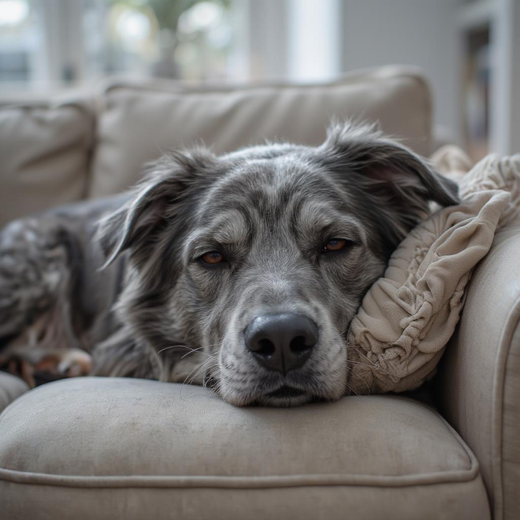 Senior Dog Sleeping Peacefully on Couch