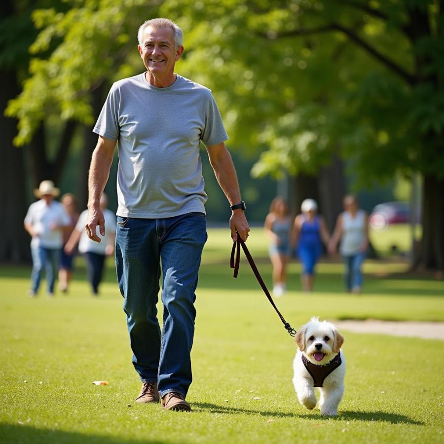 Senior Walking Dog in Park