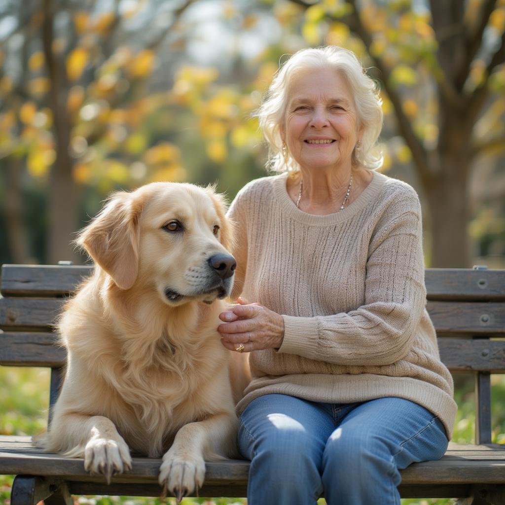 Senior Woman Smiling with her Golden Retriever