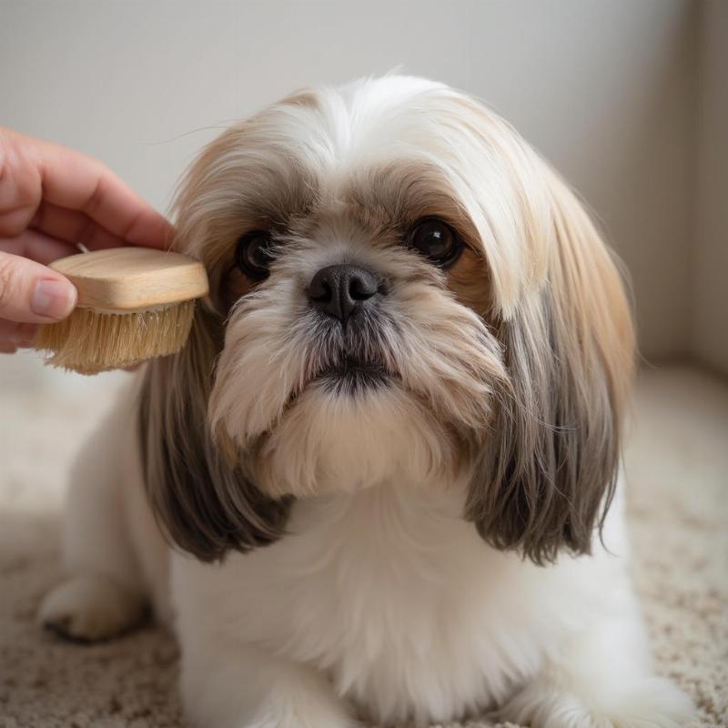 Brushing a Shih Tzu's long coat