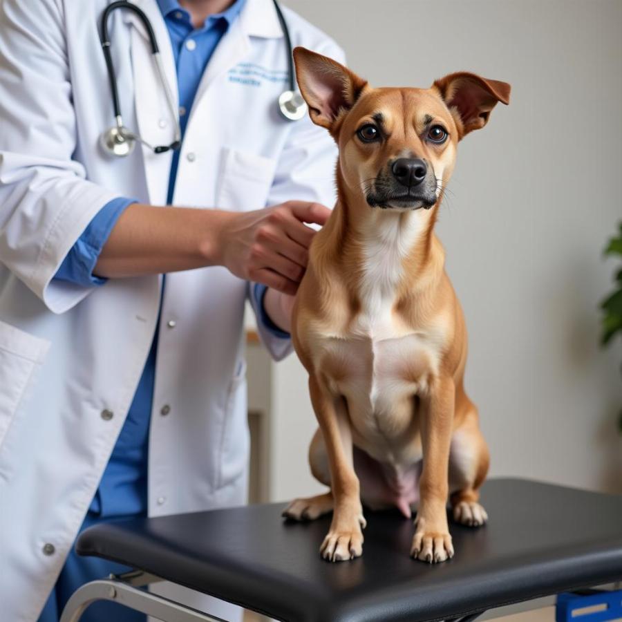 Small Mixed Breed Dog Getting a Checkup at the Vet