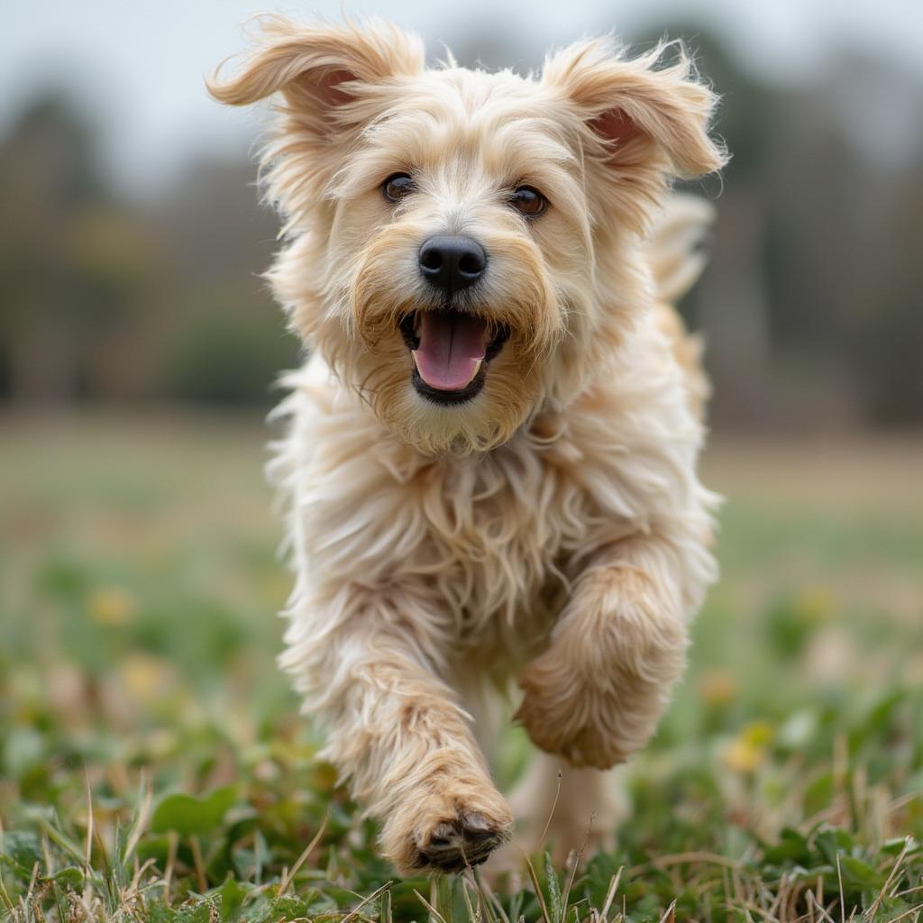 Soft Coated Wheaten Terrier Running in a Field