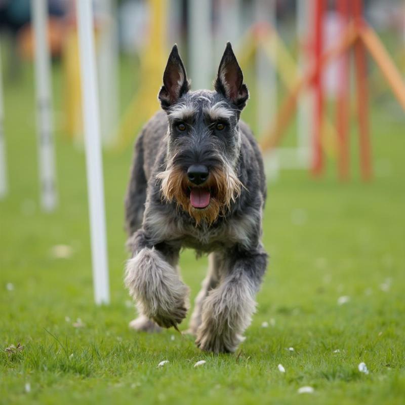 Standard Schnauzer Working Dog - A dog with a wiry coat performing agility training.