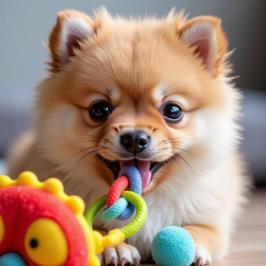 Teacup Pomeranian Playing with Toy