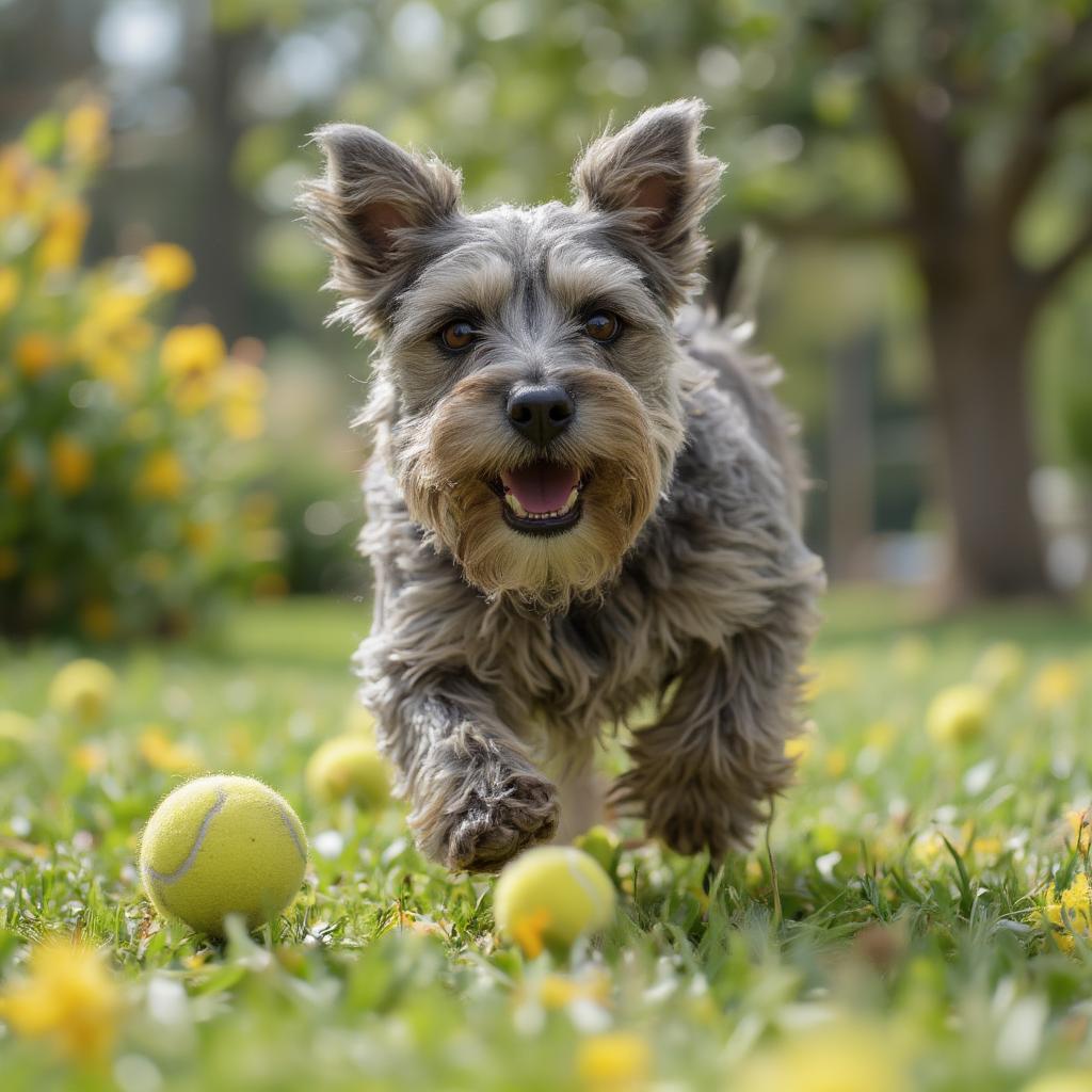 Toy Miniature Schnauzer Playing Fetch in the Park