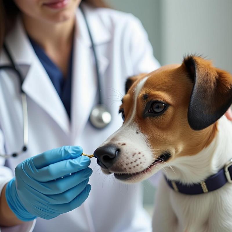 Veterinarian Examining a Dog for Fleas