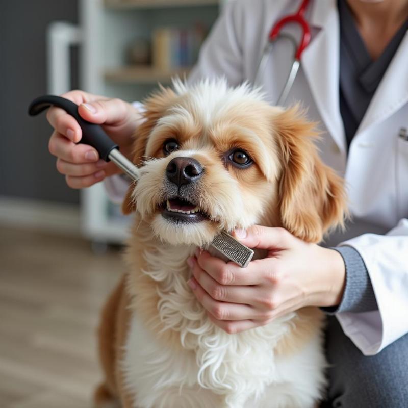 Veterinarian Examining Dog for Fleas