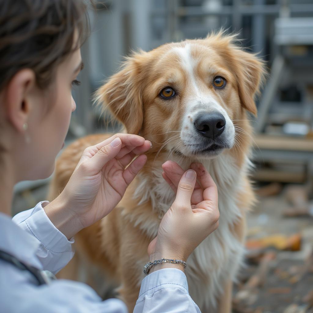 Veterinarian Examining a Dog for Fleas and Ticks