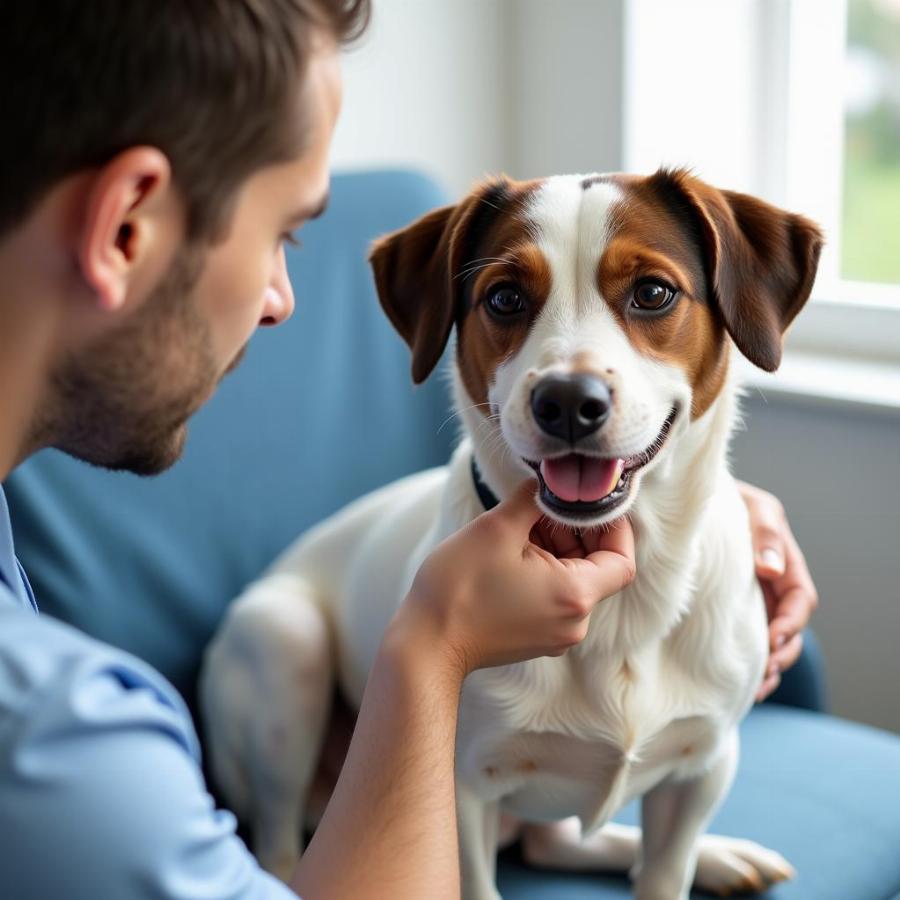 Veterinarian Examining a Dog for Fleas and Heartworms