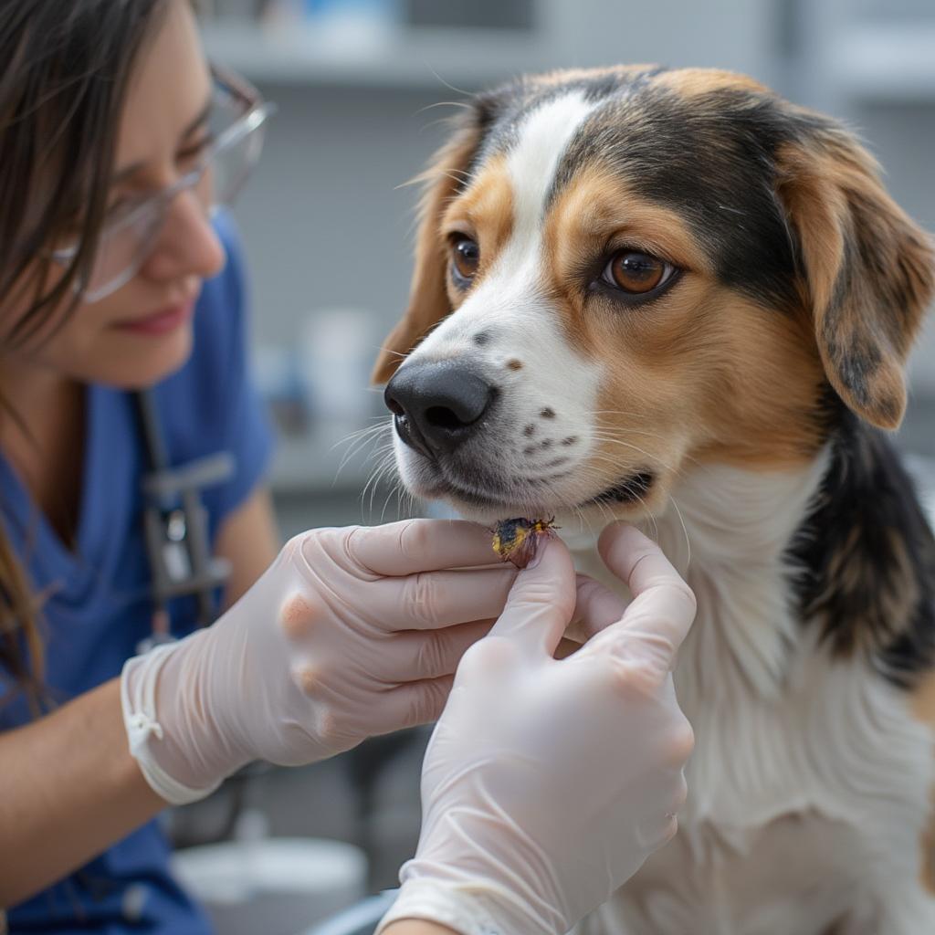 Veterinarian Examining Dog for Parasites