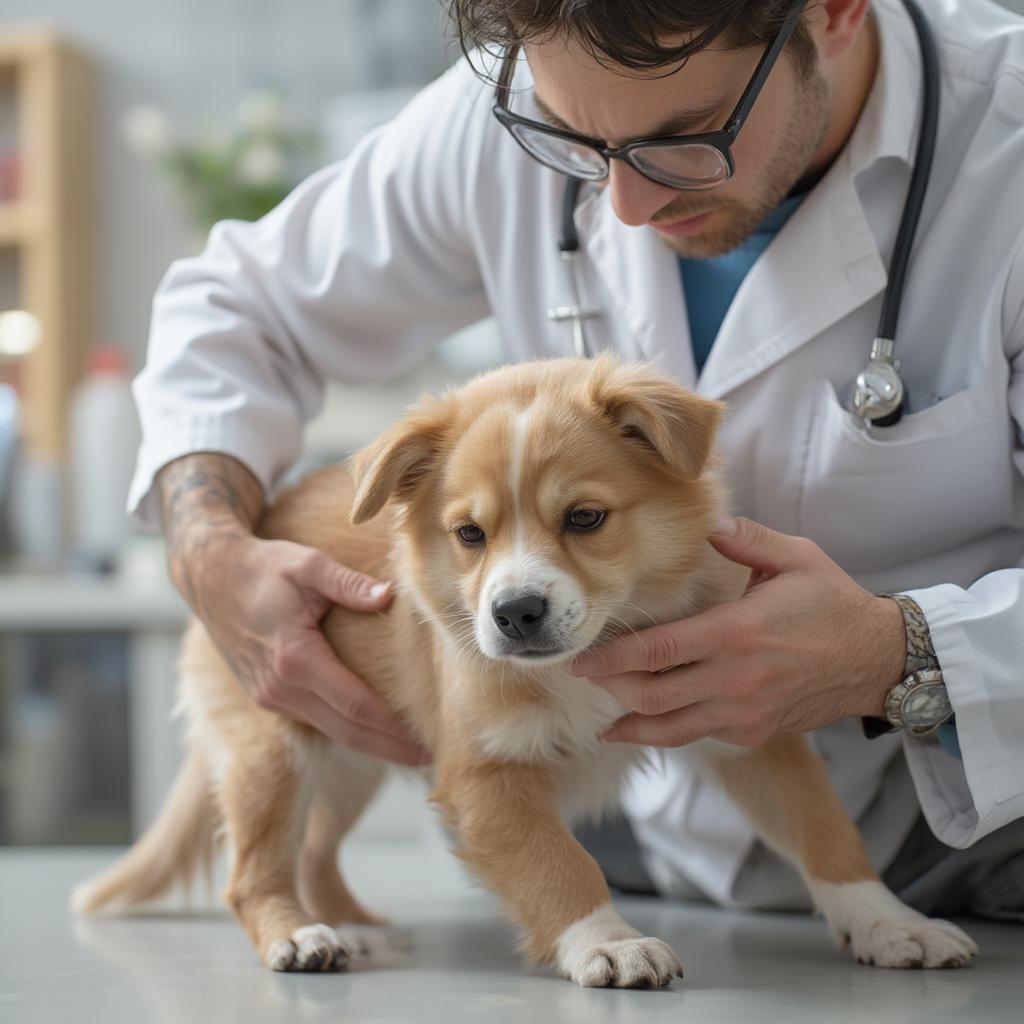 Veterinarian Conducting a Dog Joint Examination