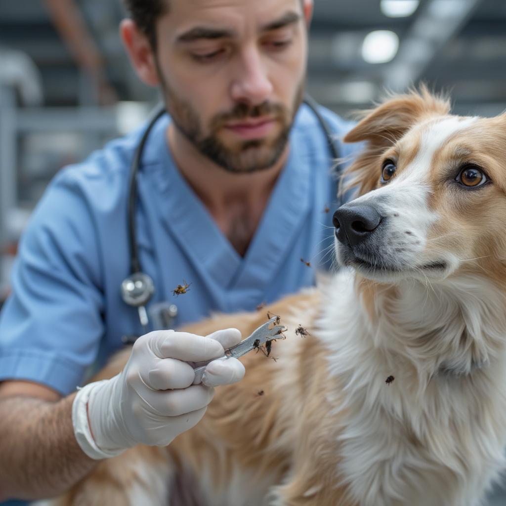 Veterinarian Examining a Dog for Parasites