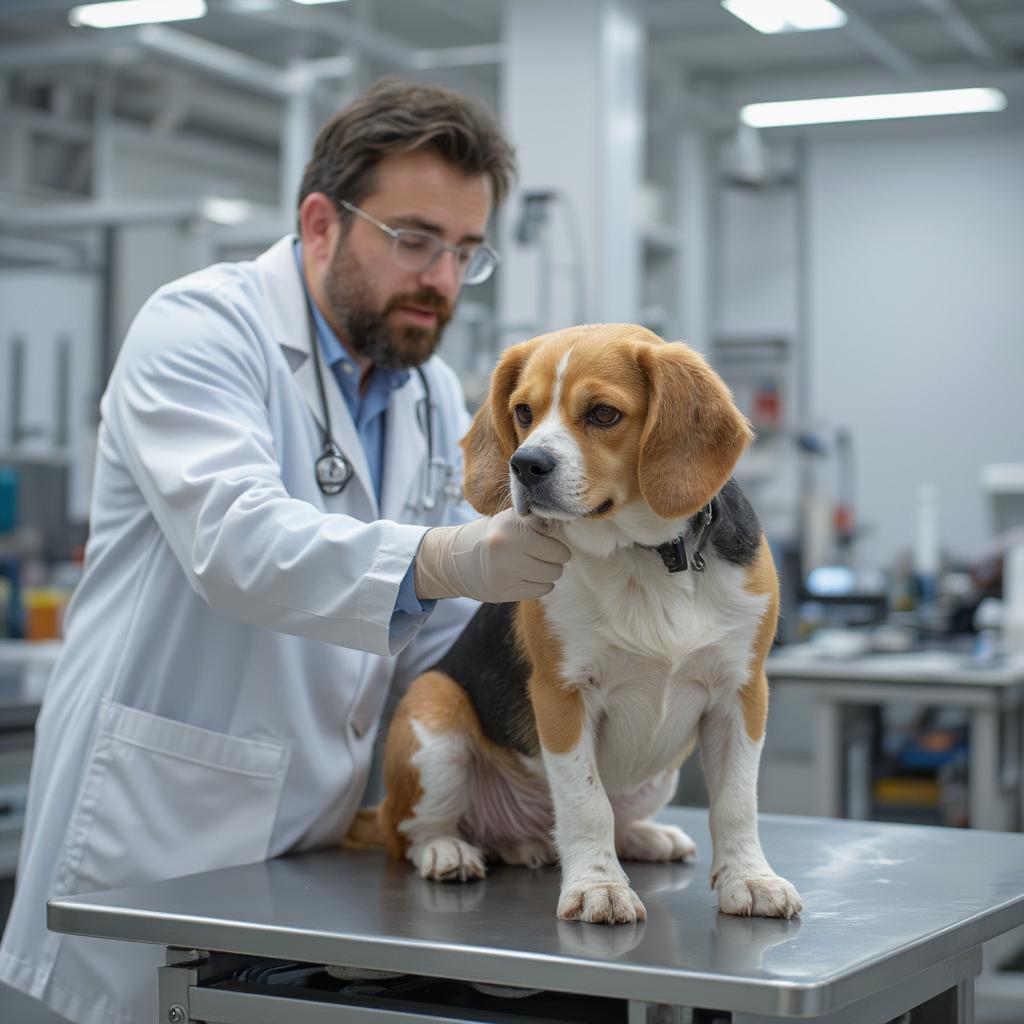 Veterinarian examining a dog's skin for abnormalities