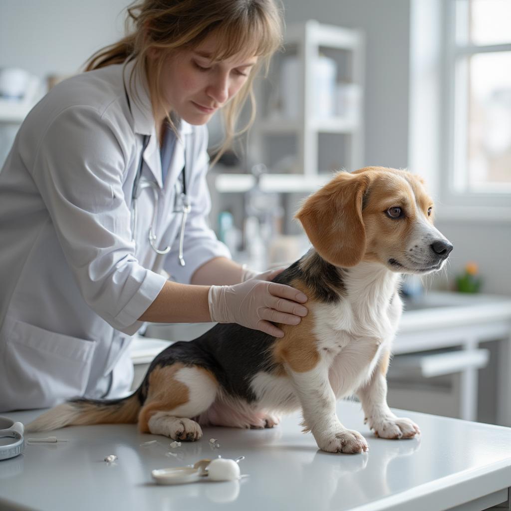 Veterinarian examining a dog's skin for allergies