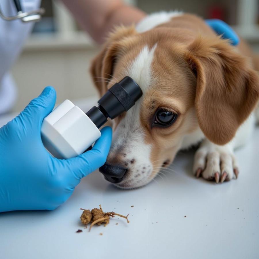 Veterinarian examining dog stool sample